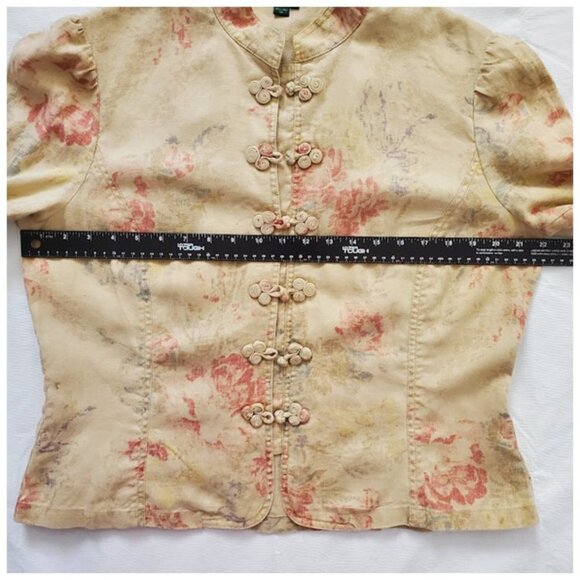 Vintage Ralph Lauren Linen Floral Print Jacket 3/4 Sleeves Frog Button Sz XL - Picture 7 of 9